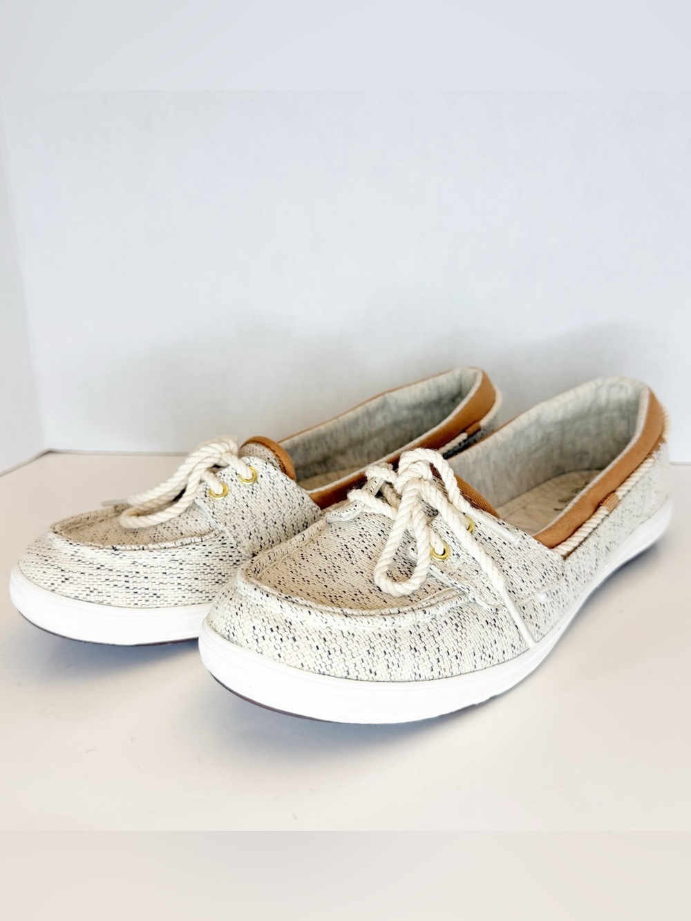 Ked’s Ortholite Glimmer Rope-Lace Boat Shoes in Salt and Pepper